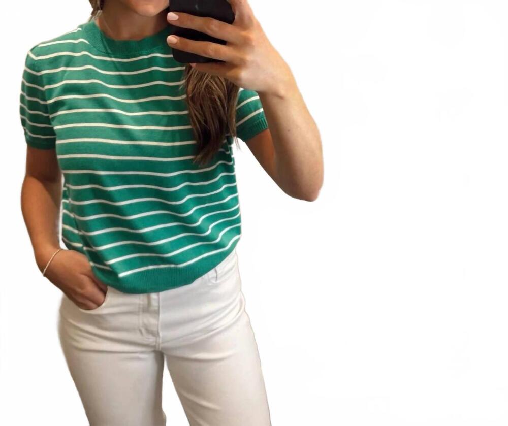 NEW LE LIS kelly knit stripe top in green